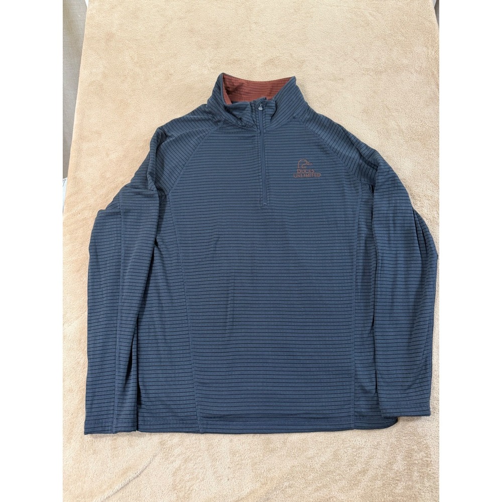 Ducks‎ Unlimited Waffle Thermal  1/4 Pullover Sweater Men's M Blue Stretch EUC
